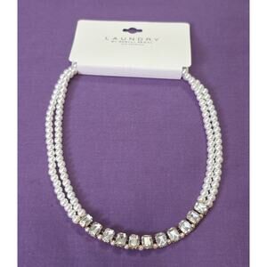 Laundry by Shelli Segal Double Strand Faux Pearl & Rhinestone Crystal Necklace